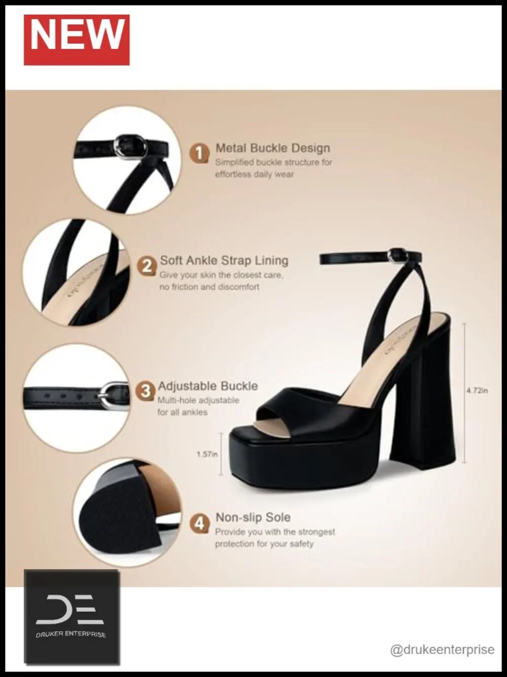 Platform Chunky Heel Sandals Square Open Toe Ankle Strap Dress Pumps Wedding